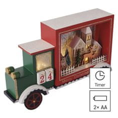 EMOS LED adventný kalendár, drevené auto, 20x30,5 cm, 2x AA, vnútorný, teplá biela, časovač