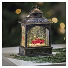 EMOS LED dekorácia – vianočný lampáš s autom, 21 cm, 3x AA, vnútorný, teplá biela, časovač