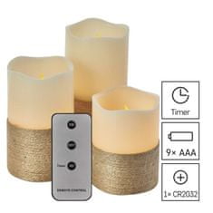 EMOS LED dekorácia – 3x vosková sviečka s povrázkom, 3x 3x AAA, vnútorná, vintage, ovládač