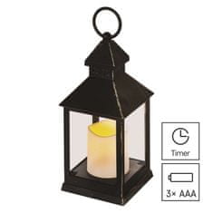 EMOS LED dekorácia – lampáš antik čierna blikajúca, 3x AAA, vnútorný, vintage, časovač