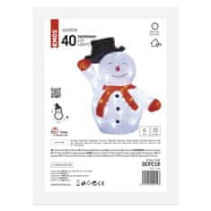 EMOS LED vianočný snehuliak s klobúkom, 36 cm, vonkajší aj vnútorný, studená biela, časovač