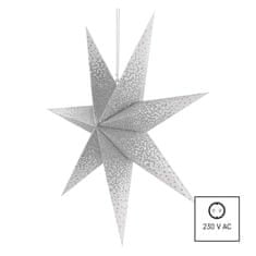 EMOS LED hviezda papierová závesná so striebornými trblietkami v strede, biela, 60 cm, vnútorná