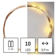EMOS LED vianočná nano reťaz medená, 0,9 m, 2x AA, vnútorná, teplá biela, časovač