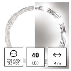 EMOS LED vianočná nano reťaz strieborná, 4 m, vonkajšia aj vnútorná, studená biela, časovač