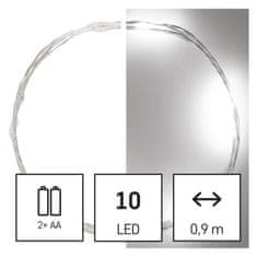EMOS LED vianočná nano reťaz strieborná, 0,9 m, 2x AA, vnútorná, studená biela, časovač