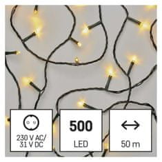 EMOS LED vianočná reťaz, 50 m, vonkajšia aj vnútorná, teplá biela, časovač