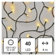 EMOS LED vianočná reťaz, 4 m, vonkajšia aj vnútorná, teplá biela, časovač