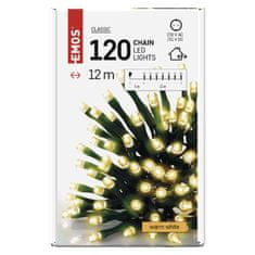 EMOS LED vianočná reťaz, 12 m, vonkajšia aj vnútorná, teplá biela, časovač