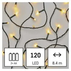 EMOS LED vianočná reťaz, 8,4 m, 3x AA, vonkajšia aj vnútorná, teplá biela, časovač