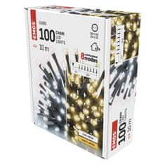 EMOS LED vianočná reťaz 2v1, 10 m, vonkajšia aj vnútorná, teplá/studená biela, programy