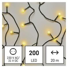 EMOS LED vianočná cherry reťaz – guličky, 20 m, vonkajšia aj vnútorná, teplá biela, časovač