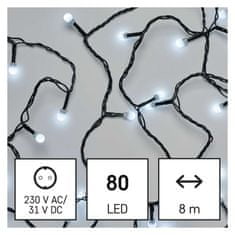 EMOS LED vianočná cherry reťaz – guličky, 8 m, vonkajšia aj vnútorná, studená biela, programy
