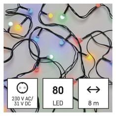 EMOS LED vianočná cherry reťaz – guličky, 8 m, vonkajšia aj vnútorná, multicolor, časovač