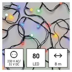 EMOS LED vianočná cherry reťaz – guličky, 8 m, vonkajšia aj vnútorná, multicolor, programy