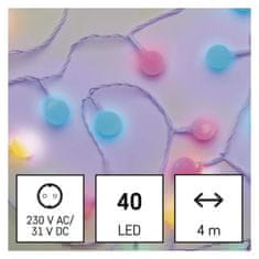 EMOS LED svetelná cherry reťaz – guličky 2,5cm, 4m, vonkajšia aj vnútorná, multicolor, časovač