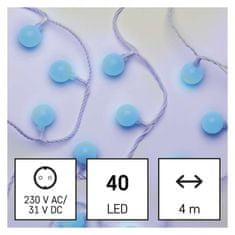 EMOS LED svetelná cherry reťaz – guličky 2,5 cm, 4 m, vonkajšia aj vnútorná, modrá, časovač