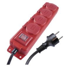 EMOS Predlžovací kábel 10 m / 4 zásuvky / s vypínačom / čierno-červený / guma-neoprén / 1,5 mm2