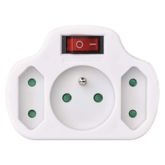 EMOS Rozbočovacia zásuvka 2× plochá +1× guľatá s vypínačom, biela