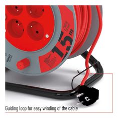 EMOS Predlžovací kábel na bubne 15 m / 4 zásuvky / červený / PVC / 230 V / 1 mm2