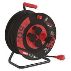 EMOS Vonkajší predlžovací kábel na bubne 50 m / 4 zás. / čierny / guma-neoprén / 230V / 2,5 mm2