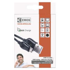 EMOS Nabíjací a dátový kábel USB-A 2.0 / micro USB-B 2.0, Quick Charge, 1 m, čierny