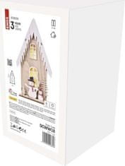 EMOS LED dekorácia drevená - domček so snehuliakmi, 28,5 cm, 2x AA, vnútorná, teplá biela, časovač