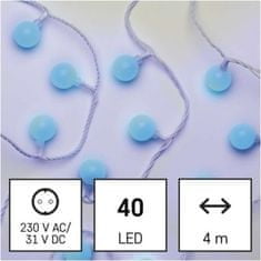 EMOS LED svetelná cherry reťaz – guličky 2,5 cm, 4 m, vonkajšie aj vnútorné, modrá, časovač