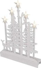 EMOS LED dekorace dřevěná – les s hvězdami, 35,5 cm, 2x AA, vnitřní, teplá bílá, časovač