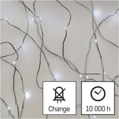 EMOS LED vianočné nano reťaz strieborná, 4 m, vonkajšia aj vnútorná, studená biela, časovač