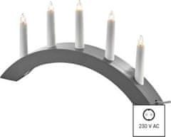 EMOS Svietnik na 5x žiarovku E10 drevený šedý, oblúk, 20x38 cm, vnútorná, teplá biela