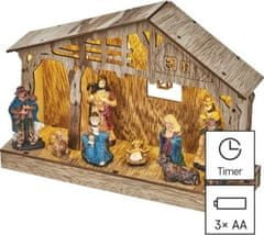 EMOS LED vianočný betlehem drevený, 19 cm, 3x AA, vnútorná, teplá biela, časovač
