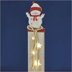 EMOS LED dekorácia drevená - snehuliak, 46 cm, 2x AA, vnútorná, teplá biela, časovač