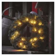 EMOS LED vianočný veniec, 40 cm, 2x AA, vnútorný, teplá biela, časovač