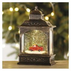 EMOS LED dekorácia – vianočný lampáš s autom, 21 cm, 3x AA, vnútorný, teplá biela, časovač