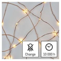 EMOS LED vianočná nano reťaz medená, 4 m, vonkajšia aj vnútorná, teplá biela, časovač