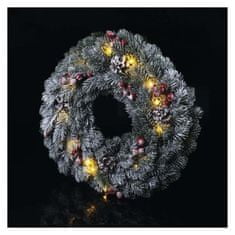 EMOS LED vianočný veniec zasnežený, 38 cm, 2x AA, vnútorný, teplá biela, časovač
