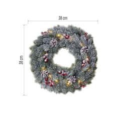 EMOS LED vianočný veniec zasnežený, 38 cm, 2x AA, vnútorný, teplá biela, časovač