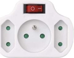 EMOS Rozbočovacia zásuvka 2× plochá + 1× guľatá s vypínačom, biela