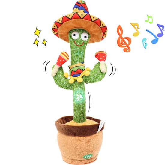 iMex Toys Tancujúci hovoriaci a spievajúci plyšový kaktus Mexičan