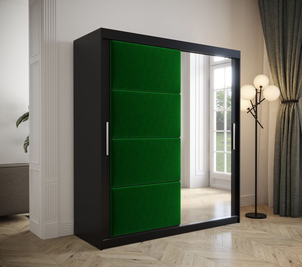 Veneti Šatníková skriňa s posuvnými dverami 180 cm TALIA - čierna / zelená