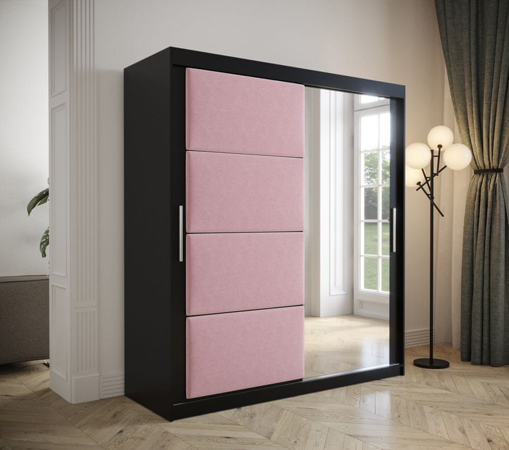 Veneti Šatníková skriňa s posuvnými dverami 200 cm TALIA - čierna / ružová