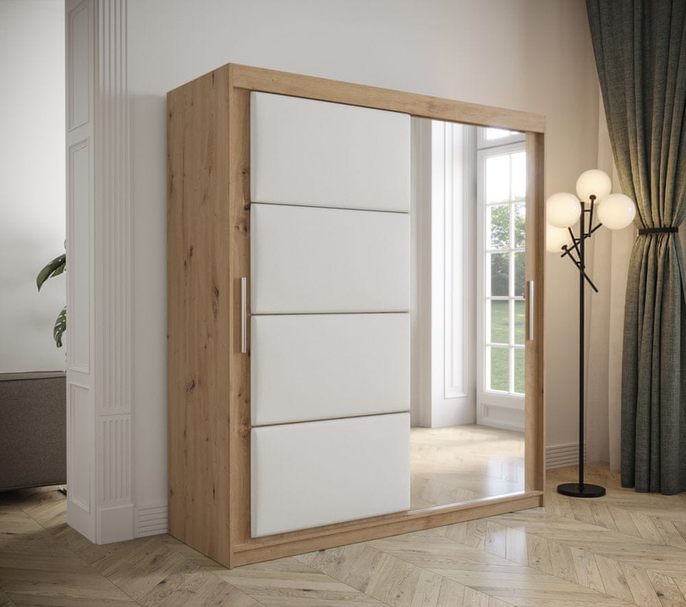 Veneti Šatníková skriňa s posuvnými dverami 180 cm TALIA - dub artisan / biela