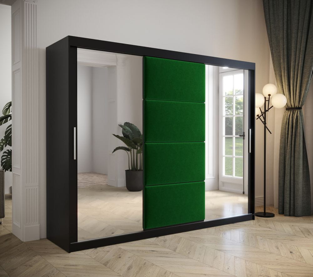 Veneti Šatníková skriňa s posuvnými dverami 250 cm TALIA - čierna / zelená