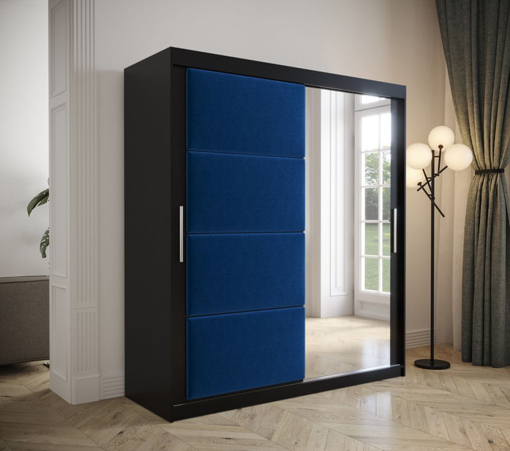 Veneti Šatníková skriňa s posuvnými dverami 200 cm TALIA - čierna / modrá