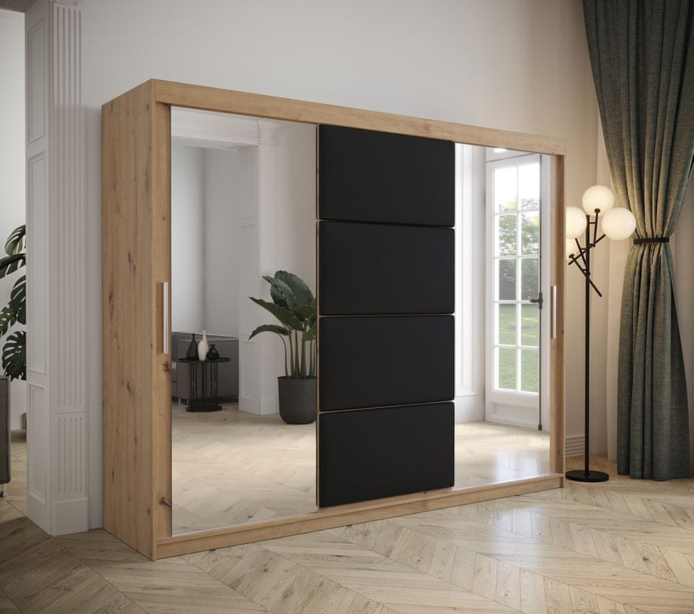 Veneti Šatníková skriňa s posuvnými dverami 250 cm TALIA - dub artisan / čierna