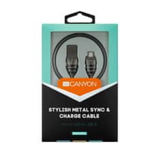 Canyon Nabíjací kábel micro-USB/USB 2.0, 5V/2A, priemer 3,5mm, kovovo opletený, 1m, tmavo-šedá