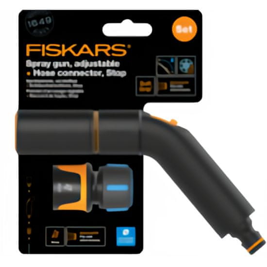 FISKARS Comfort set - nastaviteľná zavlažovacia pištoľ + hadicová spojka Comfort STOP 1/2