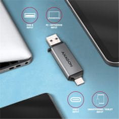 AXAGON CRE-DAC, USB-C + USB-A, 5 Gbps - mini čítačka kariet, 2-slot & lun SD/microSD, podpora UHS-I