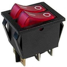 Solex Vypínač kolískový 250V/15A 2x0-I RD dvojitý T120 červený