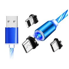 Solex Kábel USBA-IPHONE/USBC/USBB micro 3v1 1m magnetický modrý